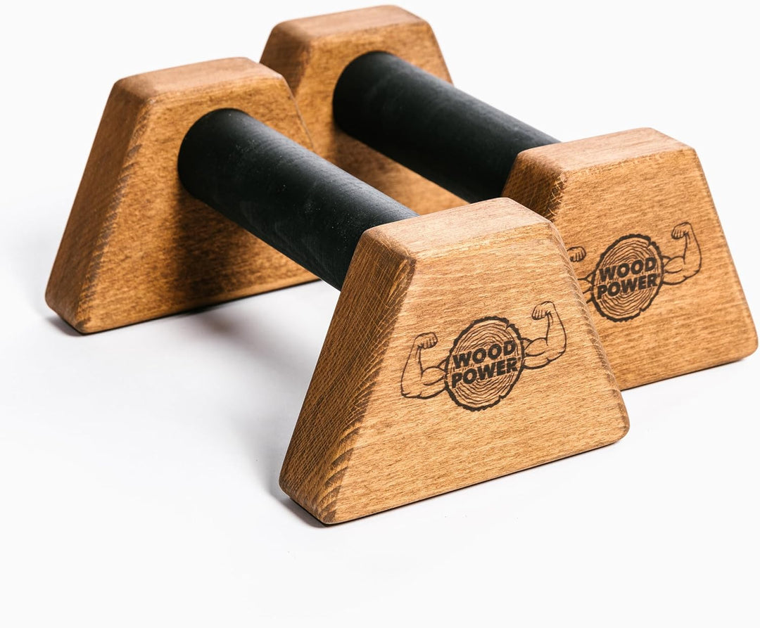 WOODPOWER® PowerBars Holz-Parallettes für Liegestütze, Liegestützgriffe Holz, Handstände, Yoga & Cal