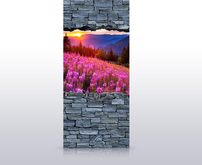 wandmotiv24 Türtapete 3D Herbst in den Bergen - grobe Steinmauer 90 x 200cm (B x H) - Dekorfolie sel