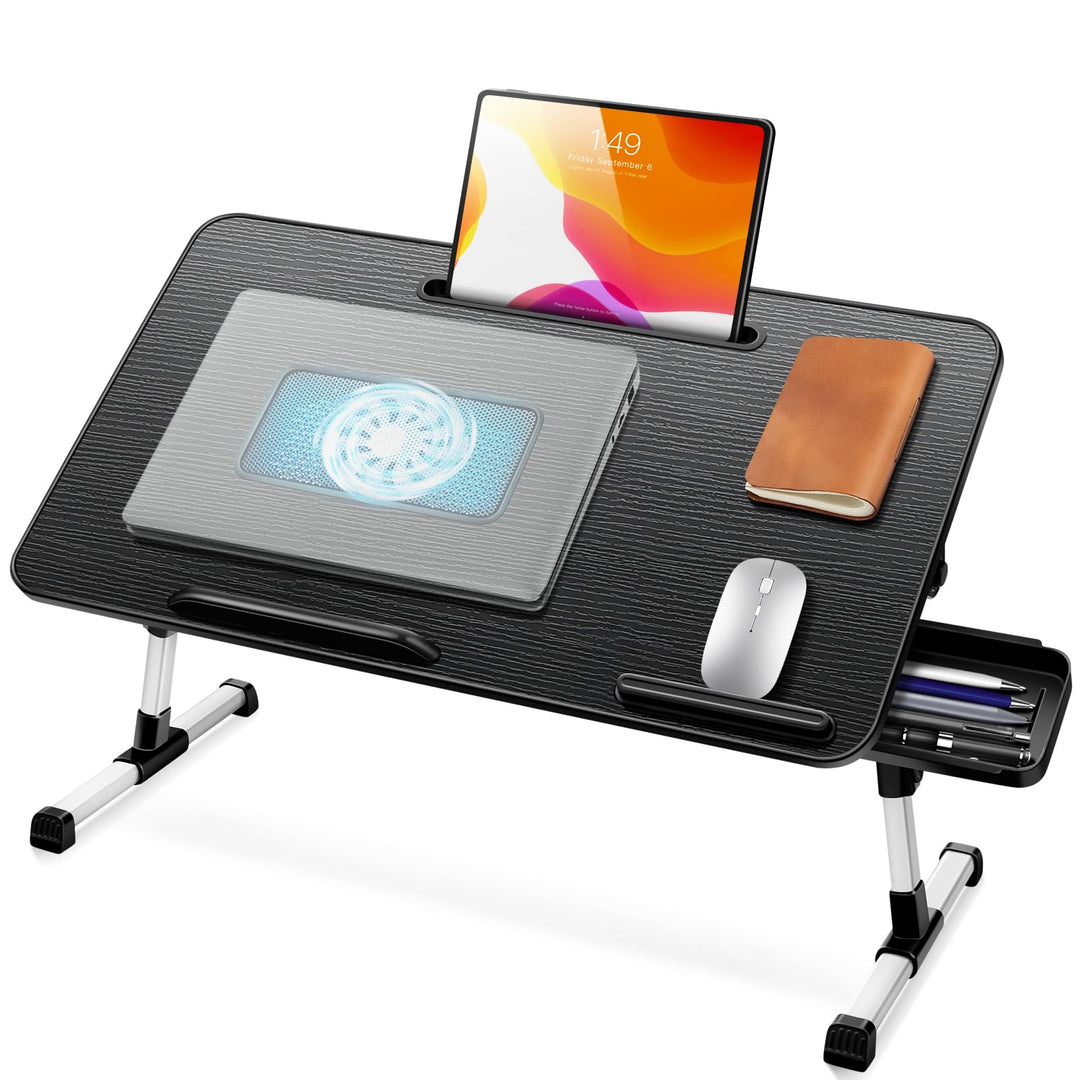 ICARE Laptoptisch, Höhenverstellbar, Winkelverstellbar, Betttisch Klappbar mit Laptop Kühler, Tablet