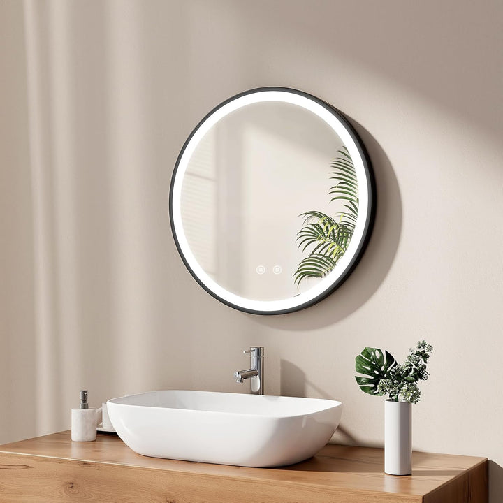 EMKE Spiegel mit Beleuchtung 60cm Badspiegel rund mit Antibeschlag, Kaltweiss Licht dimmbar, Speiche