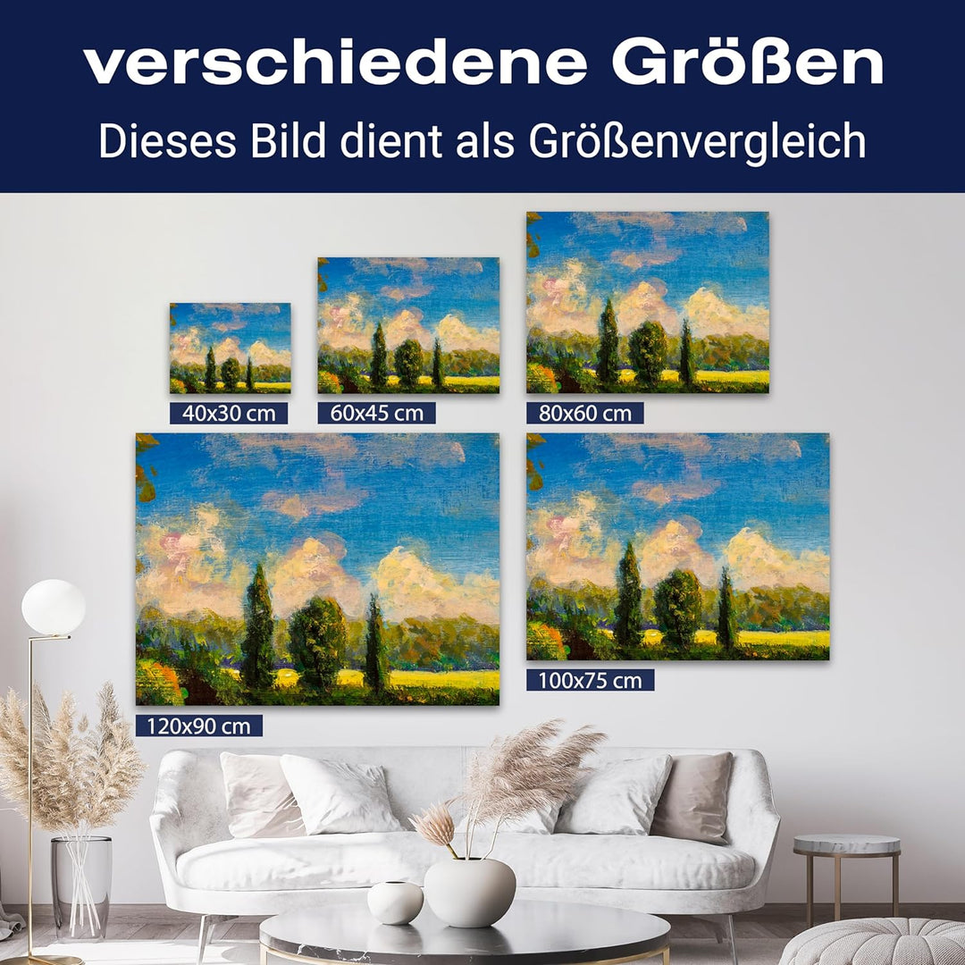 wandmotiv24 Leinwandbild Malerei, 60x45cm, Querformat, Wald, Wolken, Landschaft, Deko, Bilder auf Le