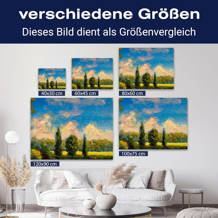 wandmotiv24 Leinwandbild Malerei, 60x45cm, Querformat, Wald, Wolken, Landschaft, Deko, Bilder auf Le
