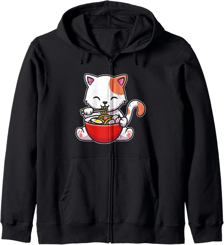 Anime Katze Ramennudeln Ramen Nudel Japan Comic Geschenk Kapuzenjacke