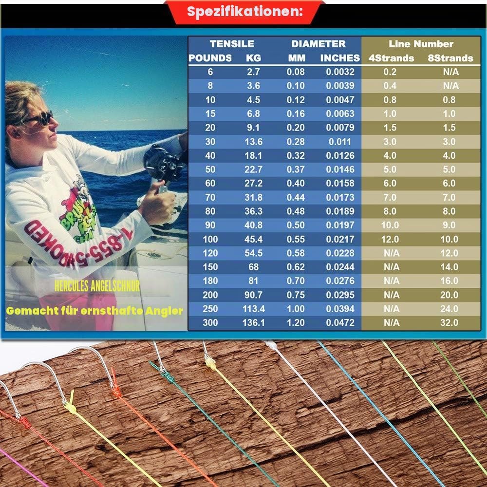 HERCULES Super Cast 100m - 2000m Yards Geflochtene Angelschnur 10lb - 300lb Test für Salzwasser Süss