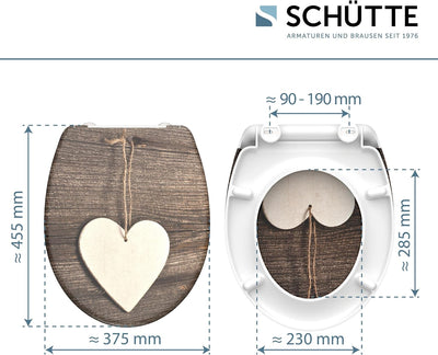 SCHÜTTE WC-Sitz Duroplast WOOD HEART, Toilettensitz mit Absenkautomatik und Schnellverschluss für di