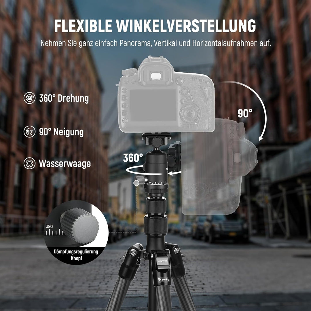 NEEWER Carbonfaser Kamerastativ Einbeinstativ, 65" leichtes kompaktes tragbares DSLR Video 360°Reise