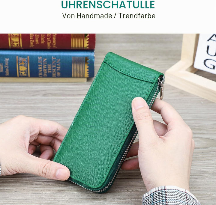 Hiram Uhrengehäuse Saffiano Leder Uhrenaufbewahrungsbox für 1 Uhr, Tragbar Uhren-Reiseetui für Herre
