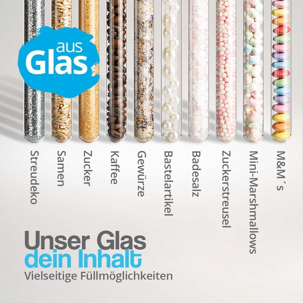 Tuuters 100x Glas Reagenzgläser mit Korken und Bördelrand (100 x Ø 16mm), 100 x Ø 16mm
