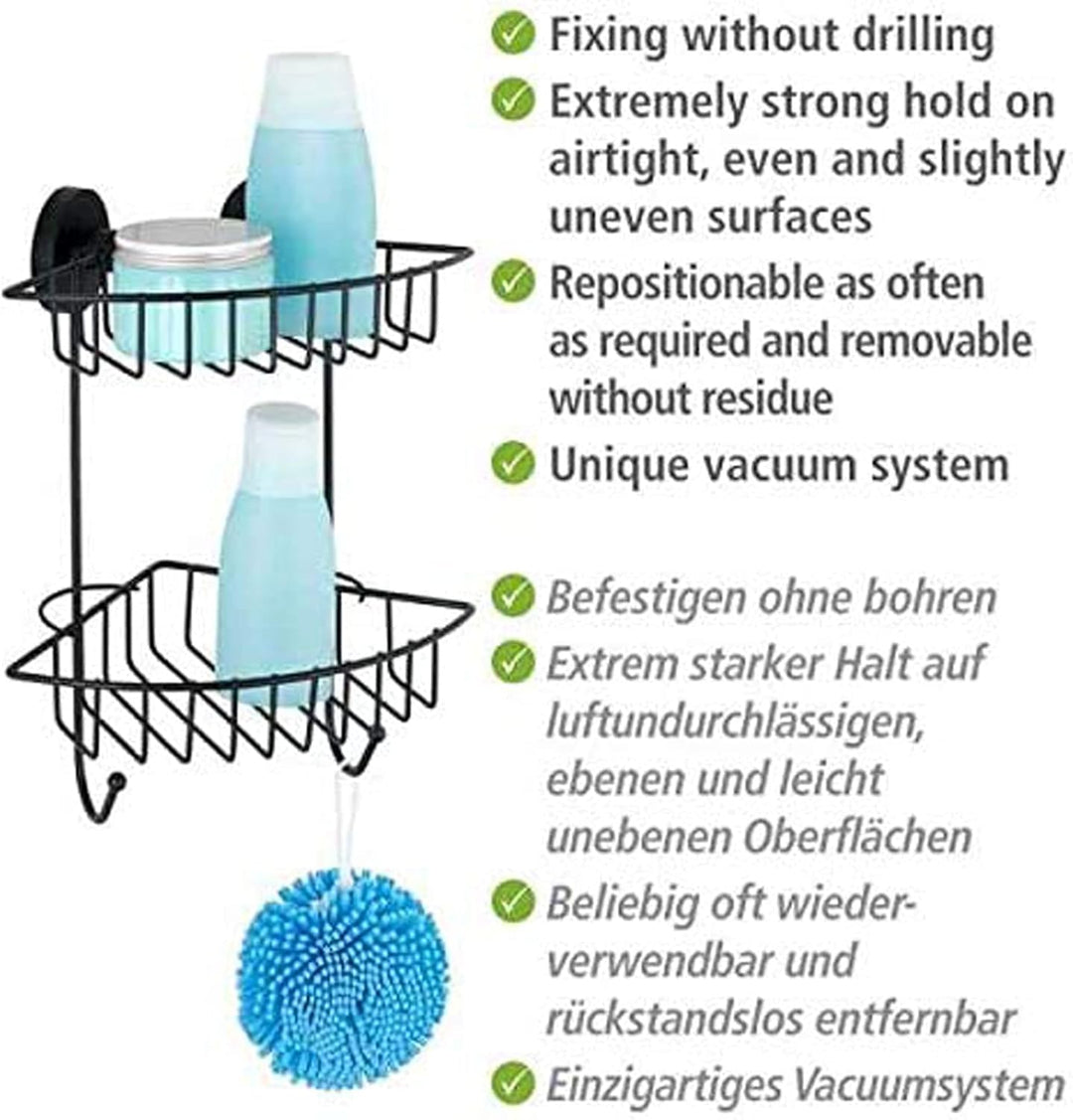 WENKO Vacuum-Loc Eckregal 2 Etagen Bari, Wandablage im Loft-Style, Befestigen ohne Bohren, Lackierte