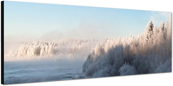 Paul Sinus Art Panoramabild auf Leinwand und Keilrahmen 150x50cm Finnland Winterwald Schnee Landscha