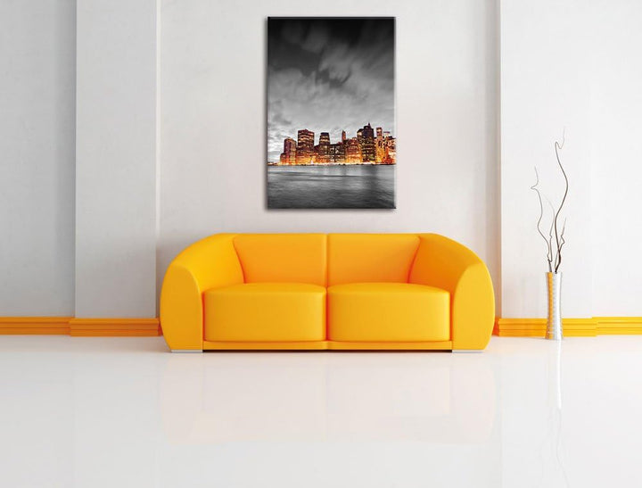 Pixxprint Skyline von New York bei Nacht als Leinwandbild/Grösse: 120x80 cm/Wandbild/Kunstdruck/fert