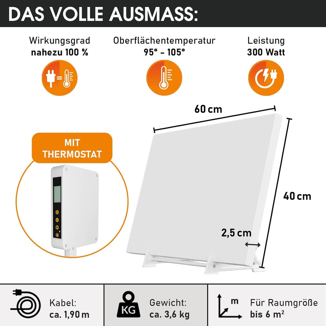 BRAST® Infrarotheizung mit Thermostat | 300-1100 Watt | Made in Europe | Inkl. Wandhalterung Standsy