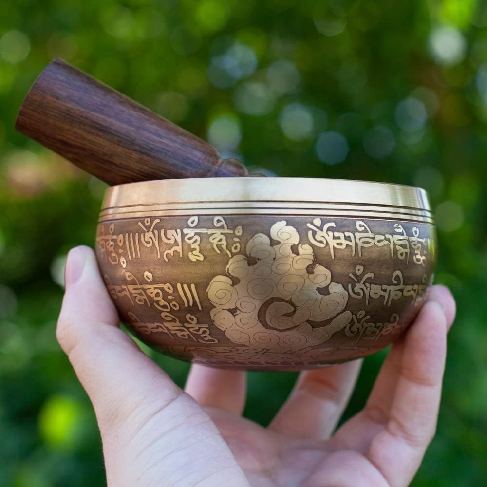 Tibetisches Klangschalen-Set – einfach zu spielen – OM-Design für Meditation, Klang, Chakra, Yoga, H