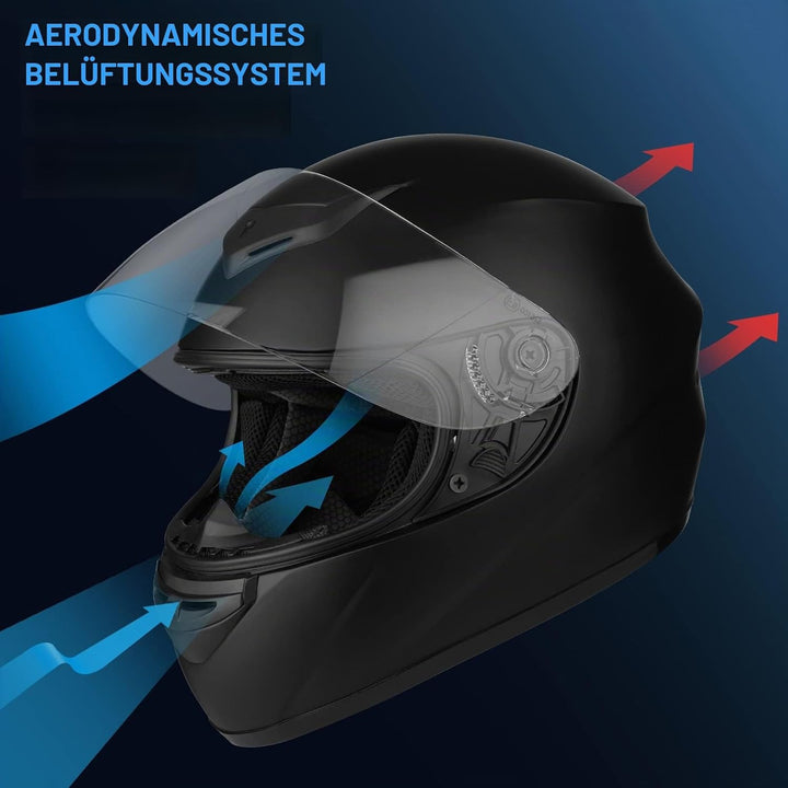 Favoto Motorradhelm Integralhelme für Erwachsene Vollvisierhelm Mopedhelm für Herren Damen Atmungsak