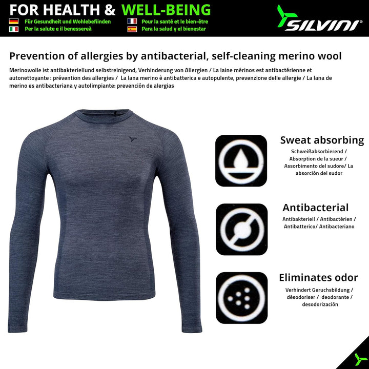 SILVINI Lana Thermoshirt Herren Langarm Thermounterwäsche Herren Merino Thermo Oberteil Herren Merin
