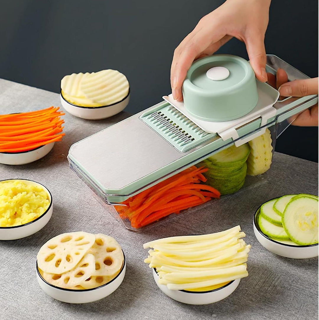 7 in 1 Edelstahl Mandoline Gemüsehobel & Küchenreibe – Gurkenhobel für dünne Scheiben, Reibe für Gem