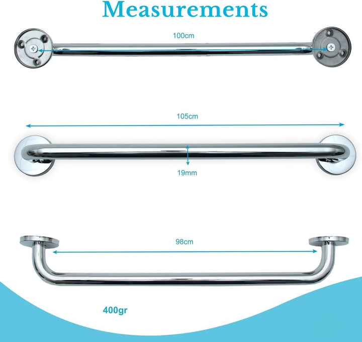 Handtuchhalter aus Edelstahl Hochglanzpoliert - Länge 100cm und 19mm Stangendurchmesser zum Bohren -