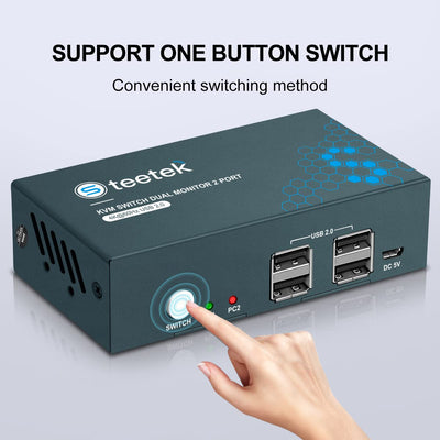 HDMI+DisplayPort KVM Switch 2 Monitore, Steetek 4K@60Hz KVM Switch Dual Monitor, KVM Switch 2 PC 2 M