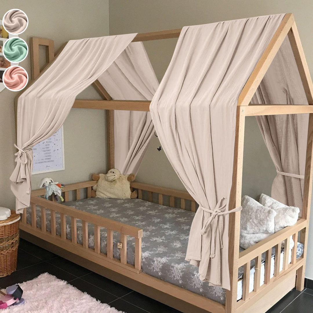 HOTUT Hausbett Himmel,2 Stück Betthimmel Babybett aus Musselin,Weich und atmungsaktiv Baldachin Kind