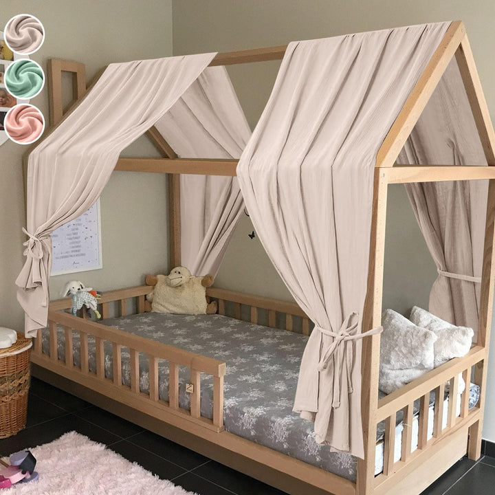 HOTUT Hausbett Himmel,2 Stück Betthimmel Babybett aus Musselin,Weich und atmungsaktiv Baldachin Kind