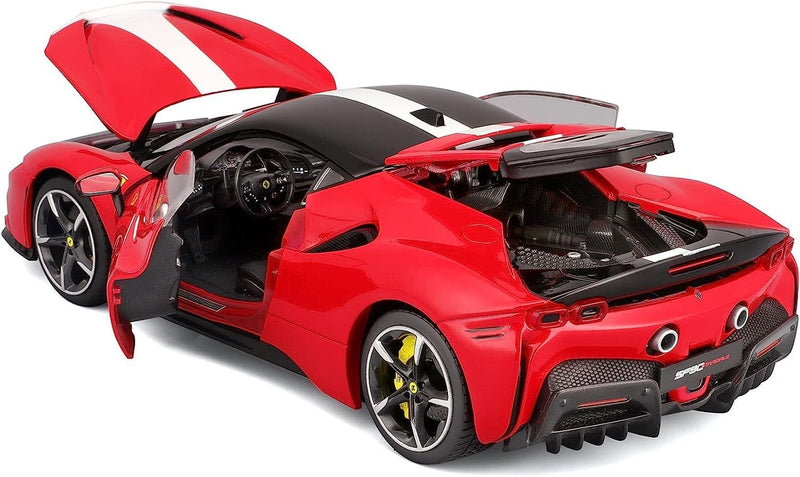 Bburago Ferrari SF90 Stradale Assetto Fiorano: Modellauto im Massstab 1:18, Türen, Motorhaube und Ko