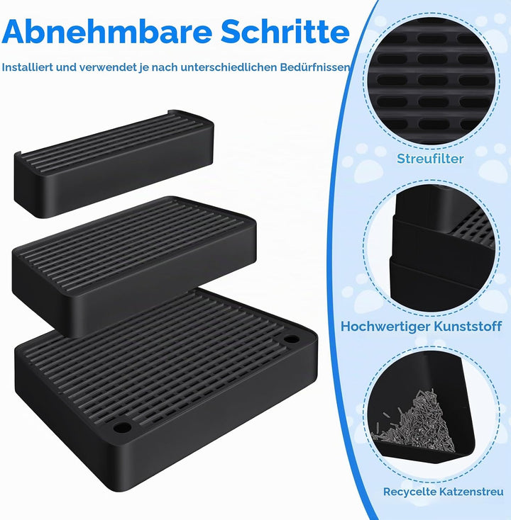 Verstellbare 3-stufige Katzentoilettenrampe, Katzen Treppen &amp; Stufen mit Filterfunktion, leicht zu r