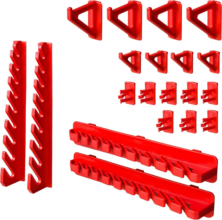 115 x 39 cm Wandregal 10 Sichtlagerkästen Deckel Werkzeughalter Stapelboxen Werkstatt Werkbank Rot /