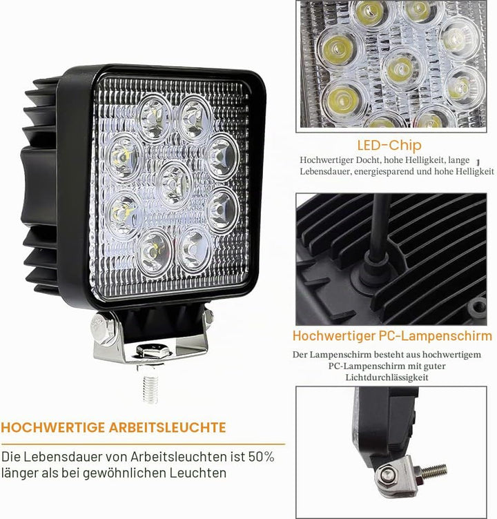 Lospitch LED Arbeitsscheinwerfer 12V 48W,LED Scheinwerfer 24V für auto,LKW,traktor,Offroad,SUV,ATV,R