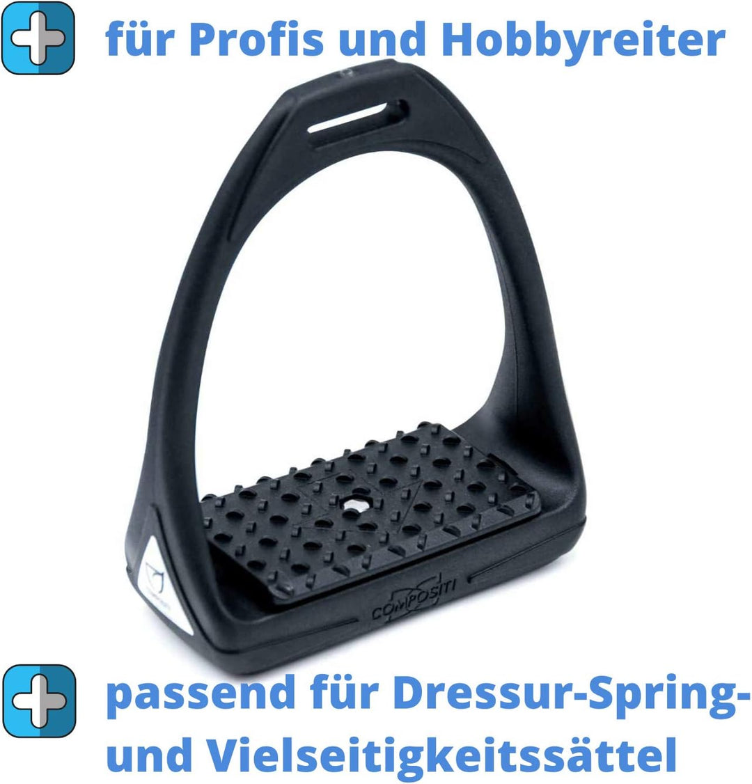 Compositi Steigbügel Reflex Reflective leicht, mit breiter Trittfläche, stabil in schwarz