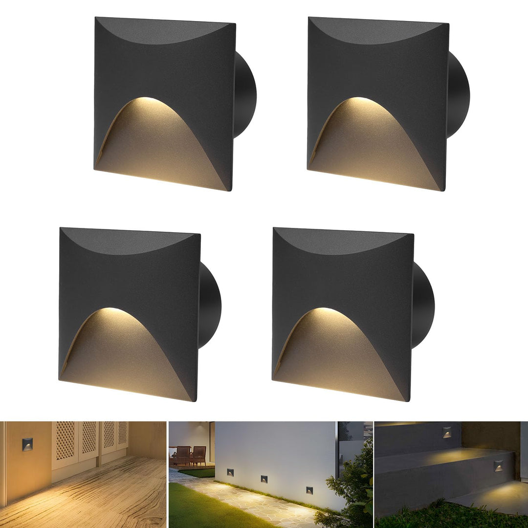 Arotelicht 4er 3W LED Treppenlicht Warmweiss 3000K Aluminium Wandleuchte 230V Eckig Einbaustrahler T