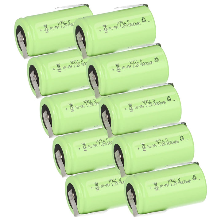 10x XCell Mono D Akku Zelle 9000mAh / 1,2V / NIMH mit Z-Lötfahne - Hochleistungs- Markenzelle in Ind