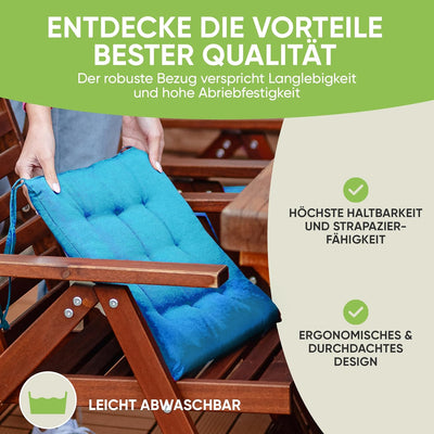 Gräfenstayn® 8er-Set Sitzkissen 40x40x3cm mit Haltebändern für Indoor und Outdoor mit Öko-Tex Siegel
