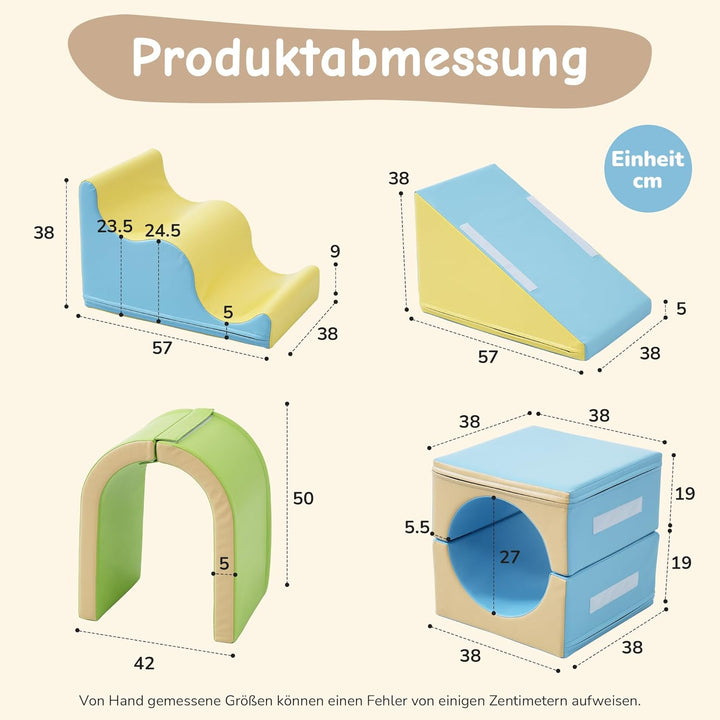 Schaumstoffbausteine 6-in-1 mit Krabbelbogen und Wellenrutsche – Indoor Klettergerüst & Motorikspiel
