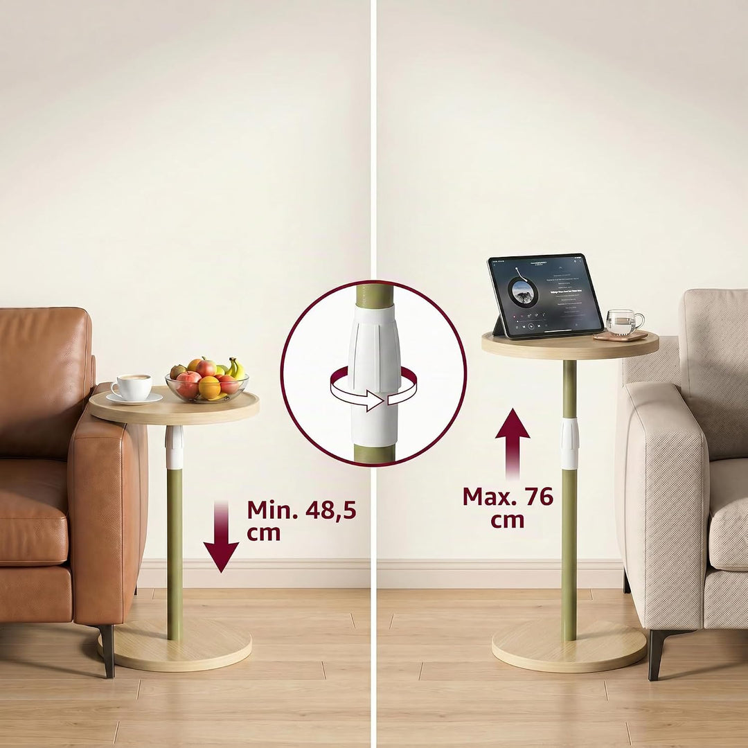 Beistelltisch Rund,Verstellbarer Kleiner Tisch,Nachttisch Holz,Beistelltisch Couch für kleine Räume,