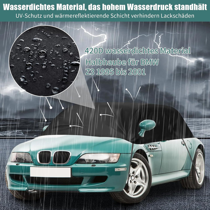 Autoabdeckung Ersatz für BMW Z3/Z4, Wasserdicht Halbgarage 420D Oxford mit Riemen, Halbabdeckung Aut