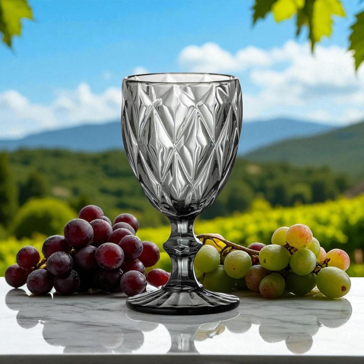 GMMH Vintage 6er-Set Farbige Weingläser Trinkgläser mit Prägung (Rombus/Grau/250 ml) Hochzeitsgläser