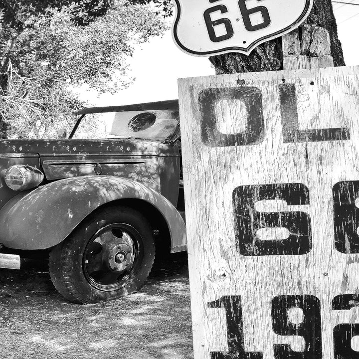 Runa Art Bild Wohnzimmer Auto Route 66 5 Teilig Vintage Schwarz Weiss Wandbilder auf Vlies Leinwand