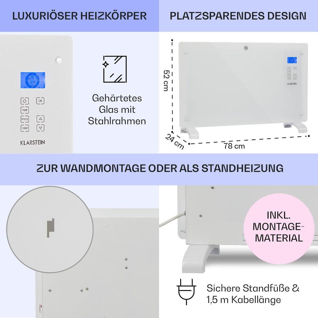 Klarstein Elektroheizung, Konvektor-Heizung mit, Mobile Elektroheizung Energiesparend, Leise Heizung
