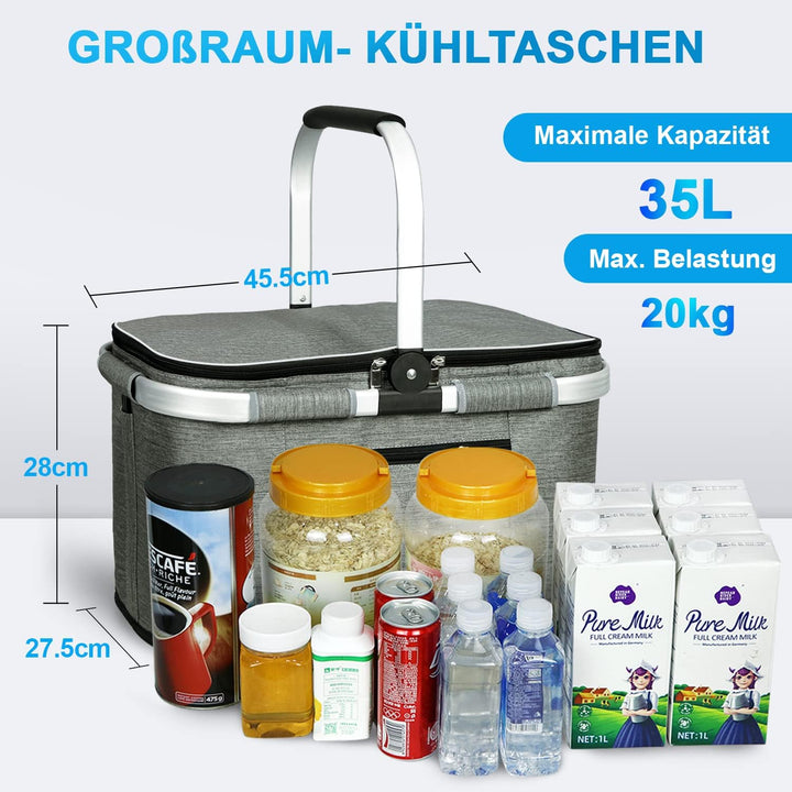 LIQINGG 35L Kühltasche Einkaufskorb Grosse isolierte Kühlkorb Lunchtasche Thermotasche für Büro Camp