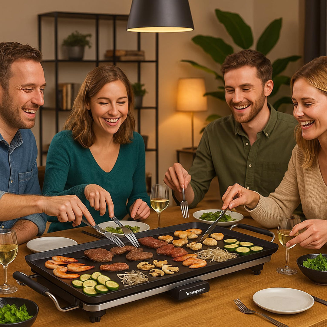 BEPER P101BBQ070 XL Elektrischer Teppanyaki-Grill 70 x 23 cm, Antihaftbeschichtung mit einstellbarem