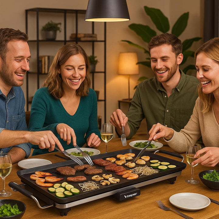 BEPER P101BBQ070 XL Elektrischer Teppanyaki-Grill 70 x 23 cm, Antihaftbeschichtung mit einstellbarem