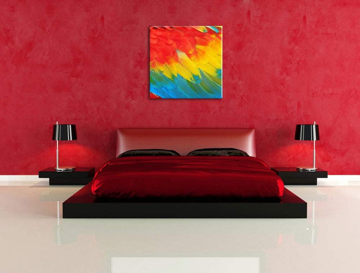 Bunte Papageien Flügel, Format: 70x70 auf Leinwand, XXL riesige Bilder fertig gerahmt mit Keilrahmen