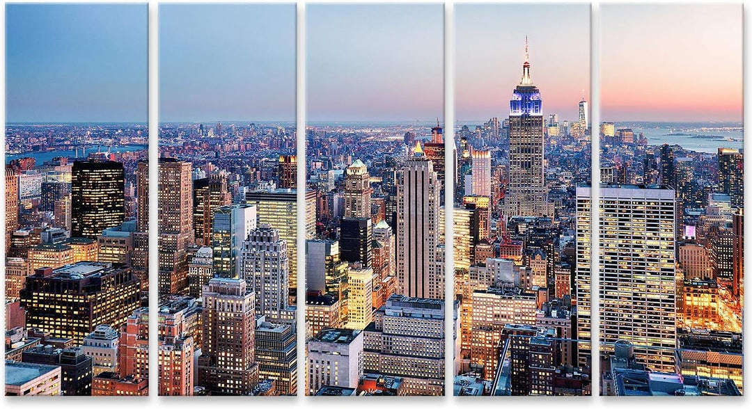 islandburner Bild auf Leinwand New York Stadt Usa Bilder Wandbilder Poster Leinwand 160x80cm - 5 Tei