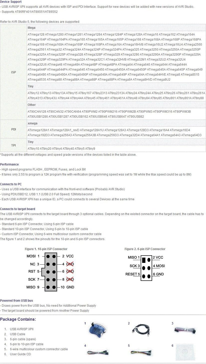 Waveshare Compatible Atmel at AVR ISP mk2 MKII ATMEL AVR Programmer USB AVRISP XPII In-System Progra