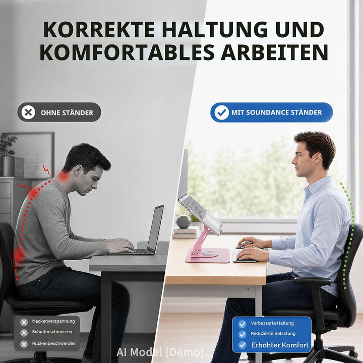 SOUNDANCE Laptopständer mit 360° drehbarer Basis, Ergonomische Computererhöhung für Schreibtisch, Ei