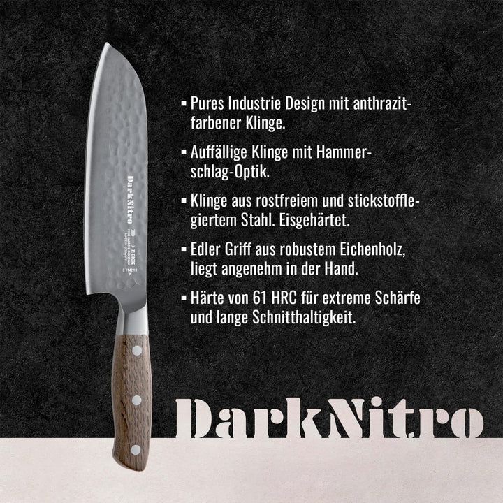 F. DICK DarkNitro Santoku Messer (Küchenmesser/Kochmesser für die asiatische Küche, Griff aus Eichen