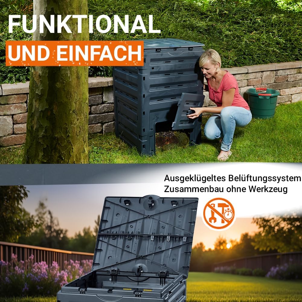 GARANTIA ECO-Master Kunststoff Komposter 300 Liter schwarz - Komposter Garten, Abfall & Recycling, S