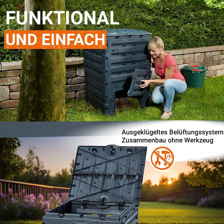 GARANTIA ECO-Master Kunststoff Komposter 300 Liter schwarz - Komposter Garten, Abfall & Recycling, S