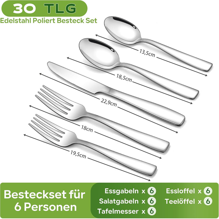 Homikit Besteck Set, 30-teilig Besteckset für 6 Personen, Edelstahl Poliert Essbesteck, Elegantes Be