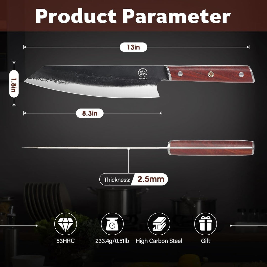 TAN REN Japanisches Küchenmesser Scharf, 33 CM Kochmesser Profi Messer aus Carbon Edelstahl, Chefmes